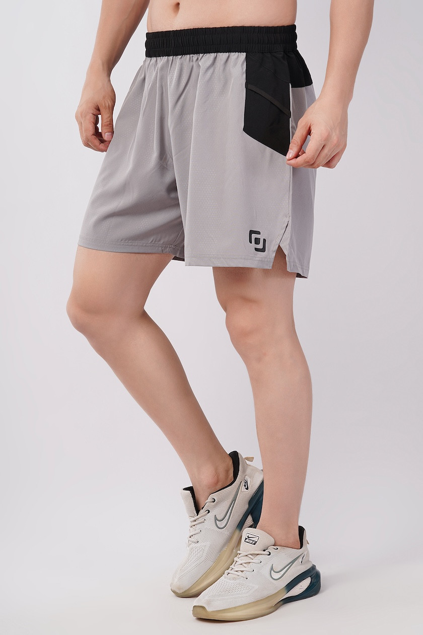Circle Print All Day Graphic Training Shorts for Men & Boy | Gym, Running, Yoga & Sports | Light Weight & Comfort | Light Grey
