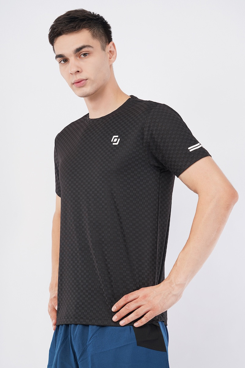 Check Jaquard Lycra | Half Sleeve | Round Neck | T-Shirt | Stylish & Trending| Summer &  Winter Season | Black