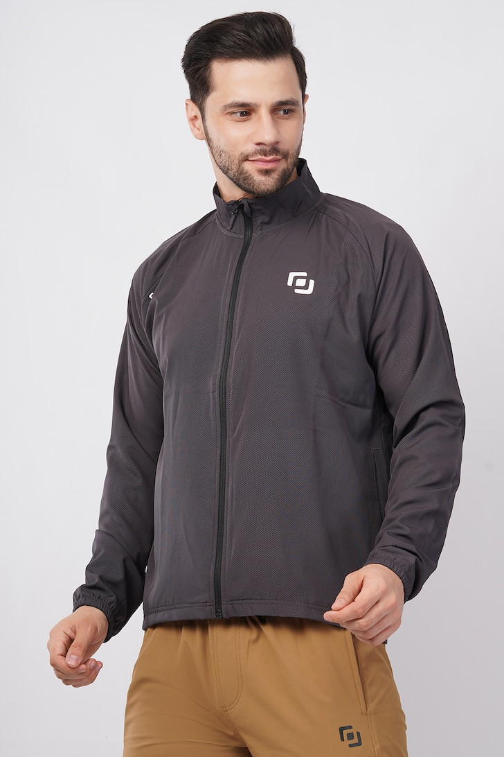 Sports Fit Men's Wear Full Sleeve Dot Print  Zip Closer Jacket | Gym Workout, Running, Hiking, Travelling & Casual Wear | Dark Grey