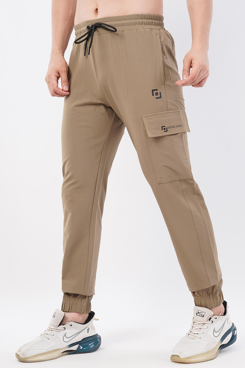 Mens Regular Wear | Flik Fit | Elastic Cuffs | Track Pants | Cargo Pants | Jogger | Comfortable | Men & Boys | Dark Khakhi