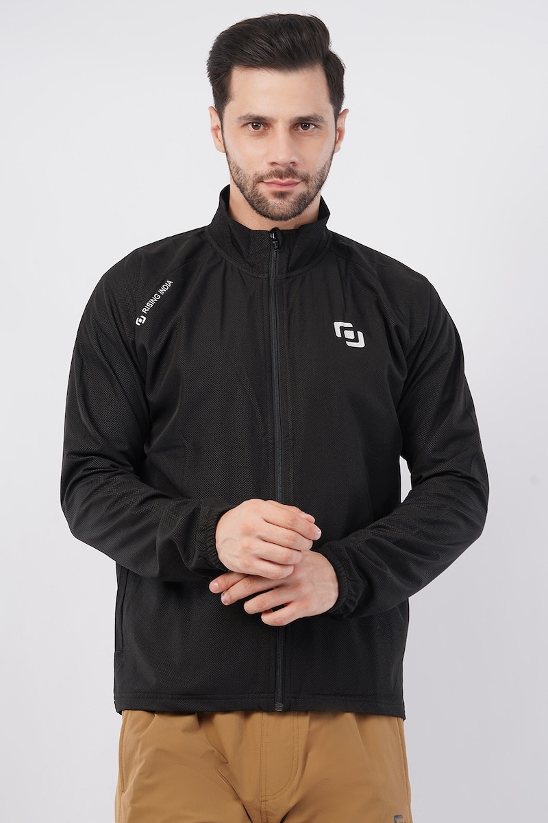 Sports Fit Men's Wear Full Sleeve Dot Print  Zip Closer Jacket | Gym Workout, Running, Hiking, Travelling & Casual Wear | Black