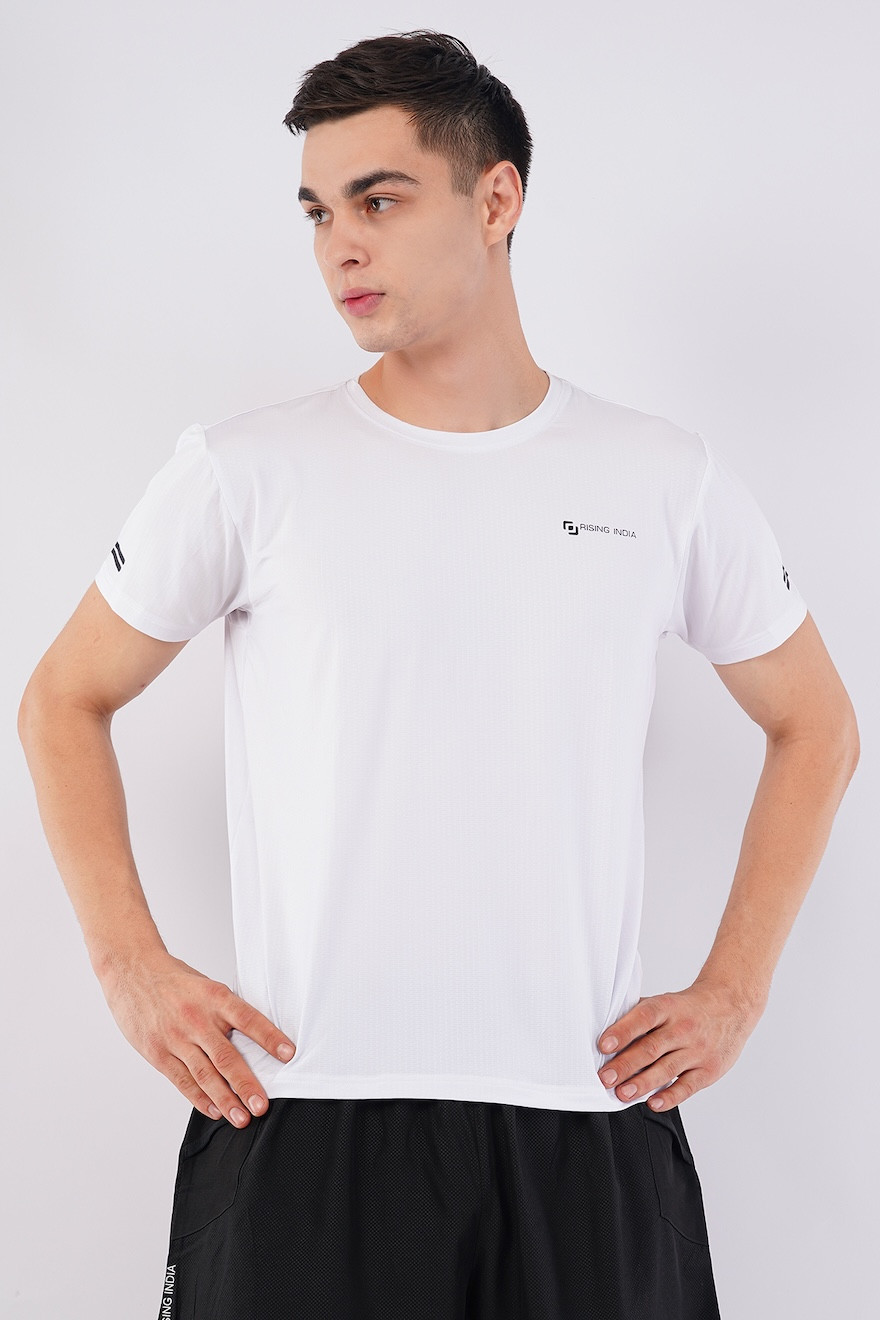 Dot Lycra Mesh Half Sleeve Round Neck T - Shirt | Ultra Light Weight & More Breathable | Stylish | Men & Boys | White