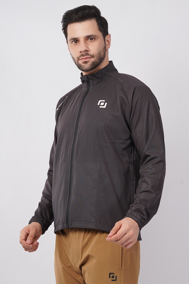 Sports Fit Men's Wear Full Sleeve Circle Print  Zip Closer Jacket | Gym Workout, Running, Hiking, Travelling & Casual Wear | Dark Grey