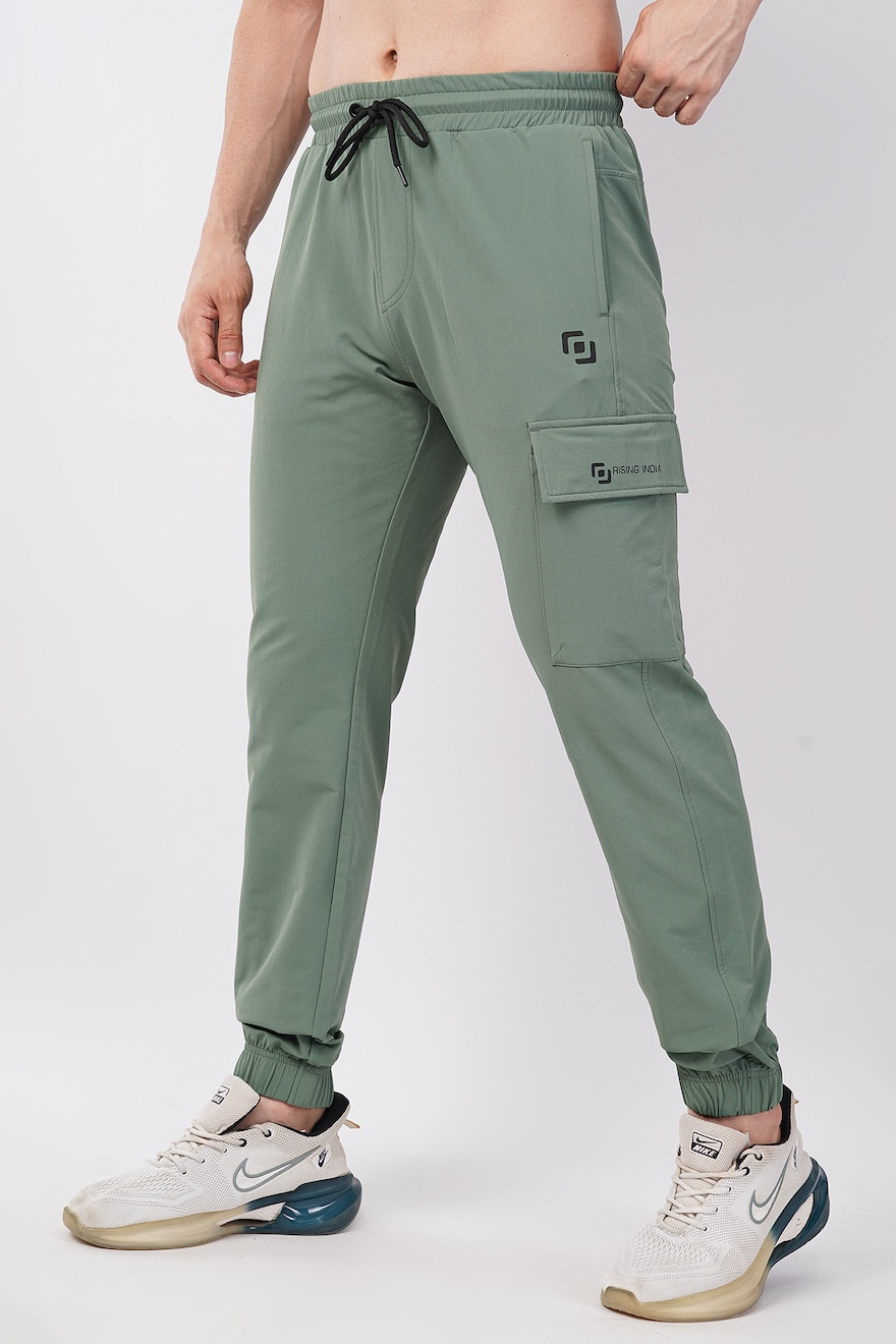 Mens Regular Wear | Flik Fit | Elastic Cuffs | Track Pants | Cargo Pants | Jogger | Comfortable | Men & Boys | Pista Green