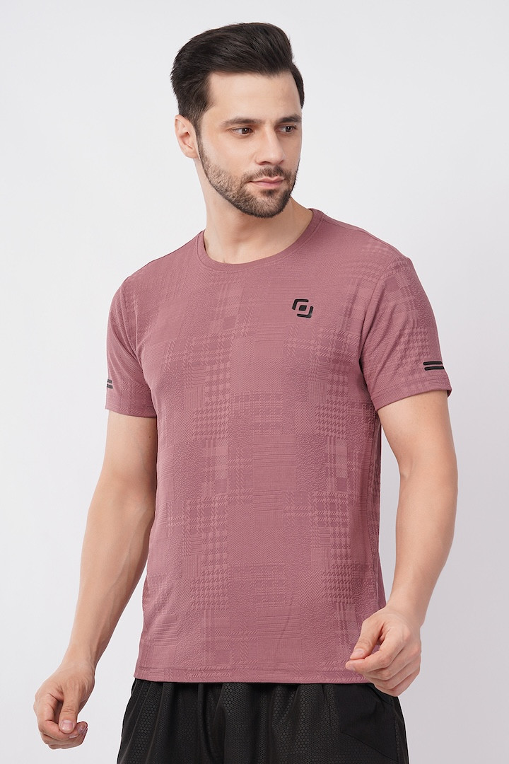 ASI Jaquard Lycra Fabric | Half Sleeve | Round Neck | T- Shirt | Super Streacable, Soft & Breathable | Both Men & Boys | Rosewood