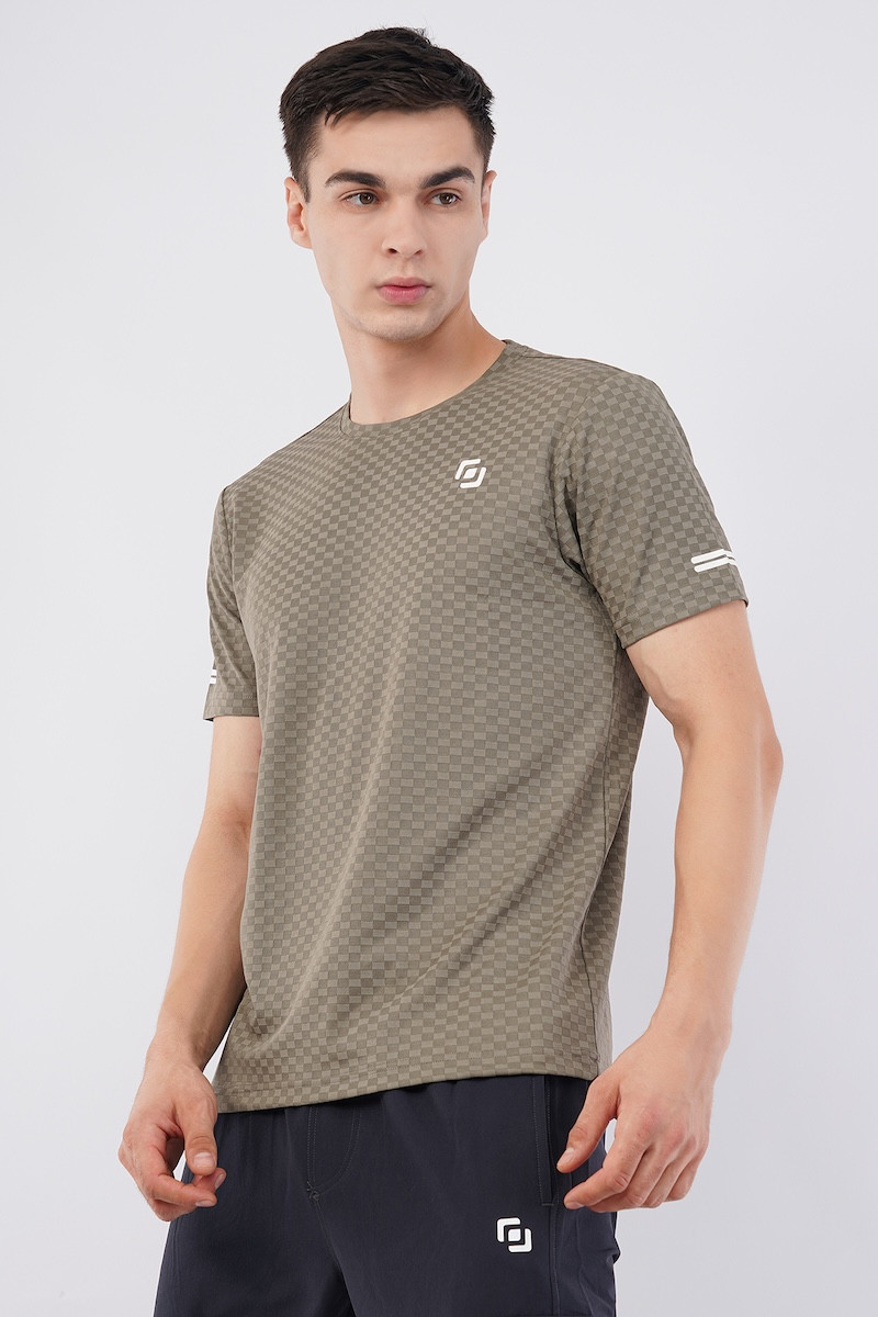 Check Jaquard Lycra | Half Sleeve | Round Neck | T-Shirt | Stylish & Trending| Summer &  Winter Season | Elephant Grey