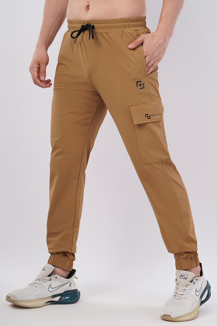 Mens Regular Wear | Flik Fit | Elastic Cuffs | Track Pants | Cargo Pants | Jogger | Comfortable | Men & Boys | Tan Brown