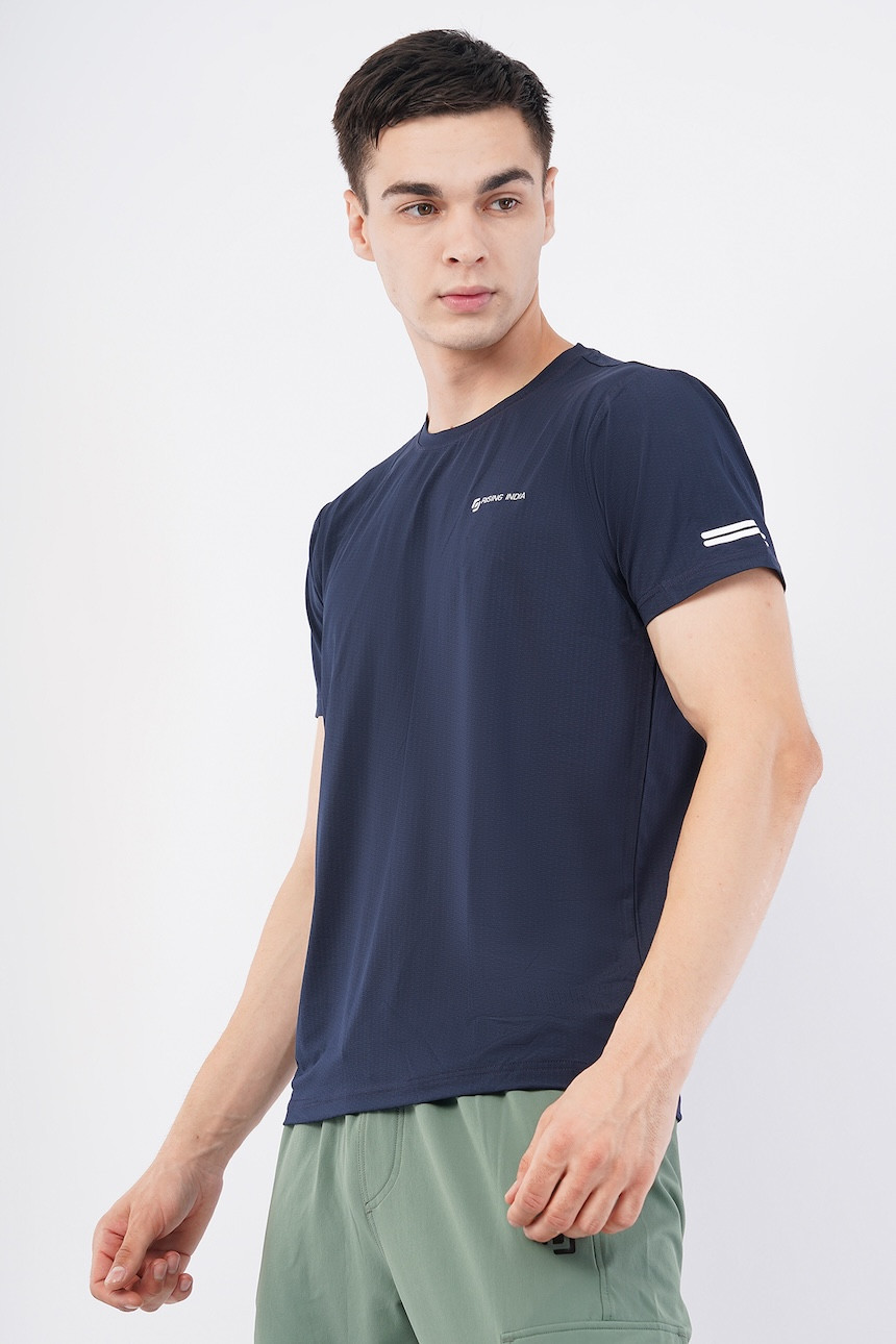 Dot Lycra Mesh Half Sleeve Round Neck T - Shirt | Ultra Light Weight & More Breathable | Stylish | Men & Boys | Navy
