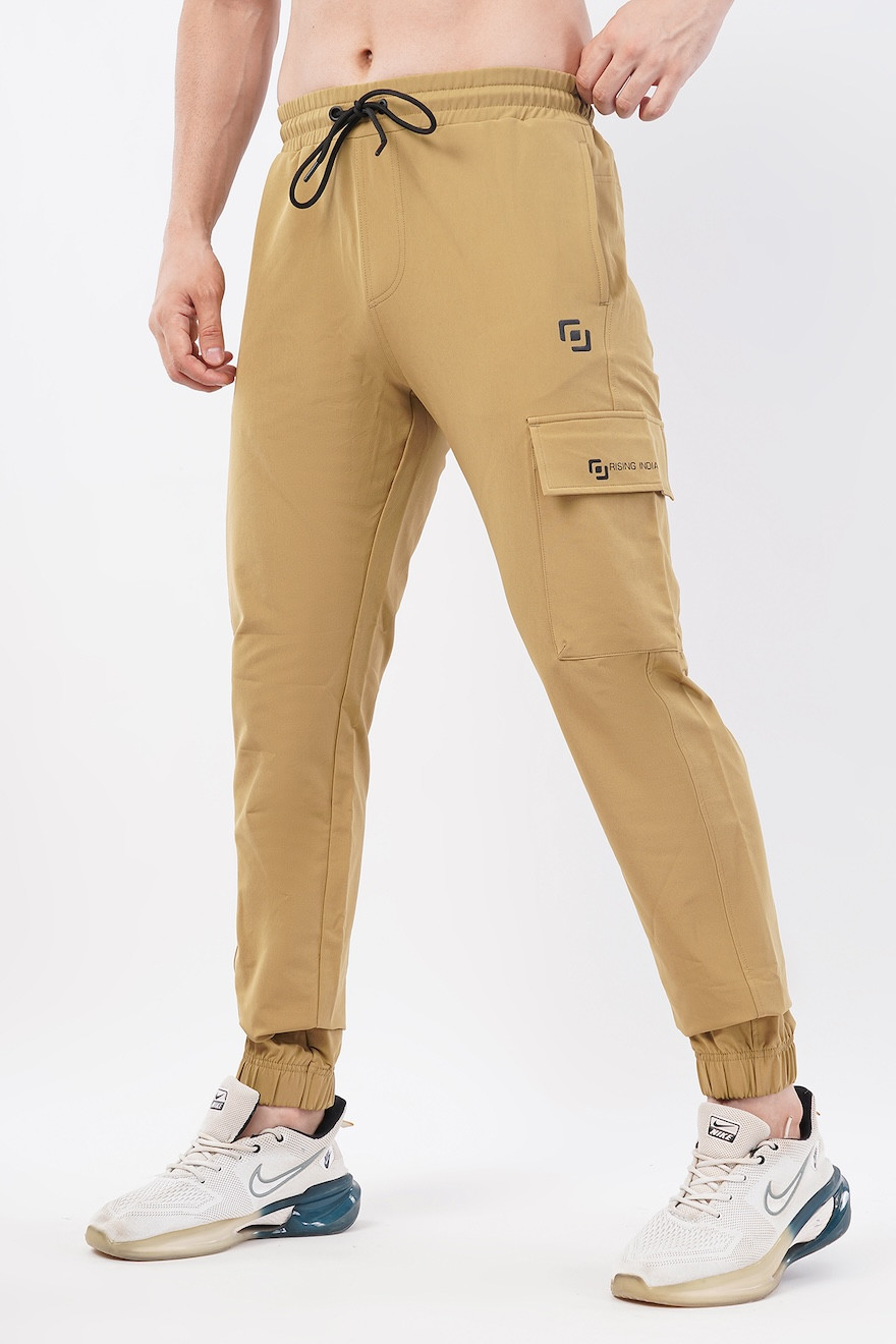 Mens Regular Wear | Flik Fit | Elastic Cuffs | Track Pants | Cargo Pants | Jogger | Comfortable | Men & Boys | Light Khakhi
