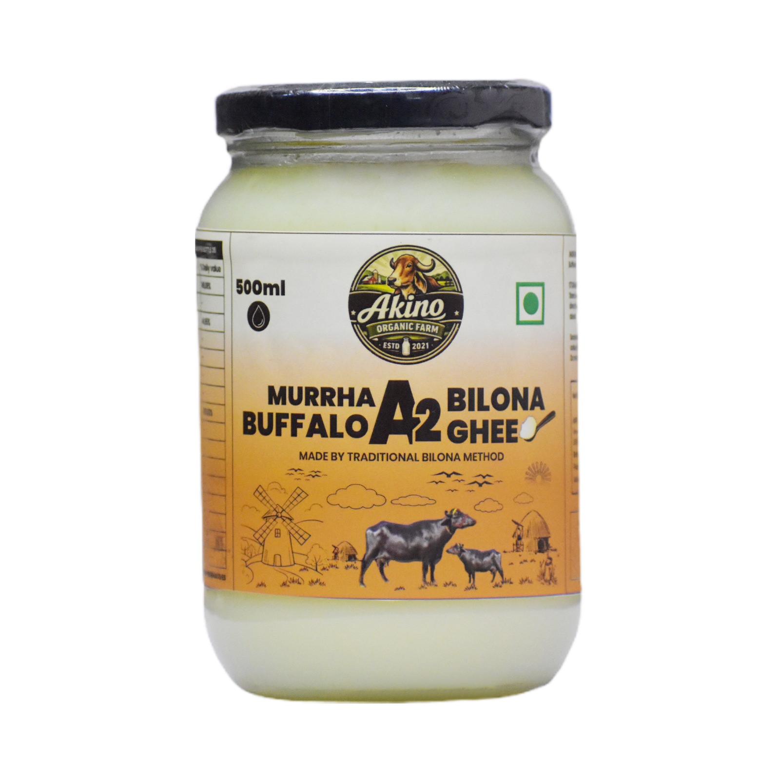Murrah Buffalo Ghee 500 ml – 100% Pure A2 Desi Ghee | Traditional Bilona Method | Natural Aroma & Rich Taste | Healthy Cooking Ghee for Daily Use