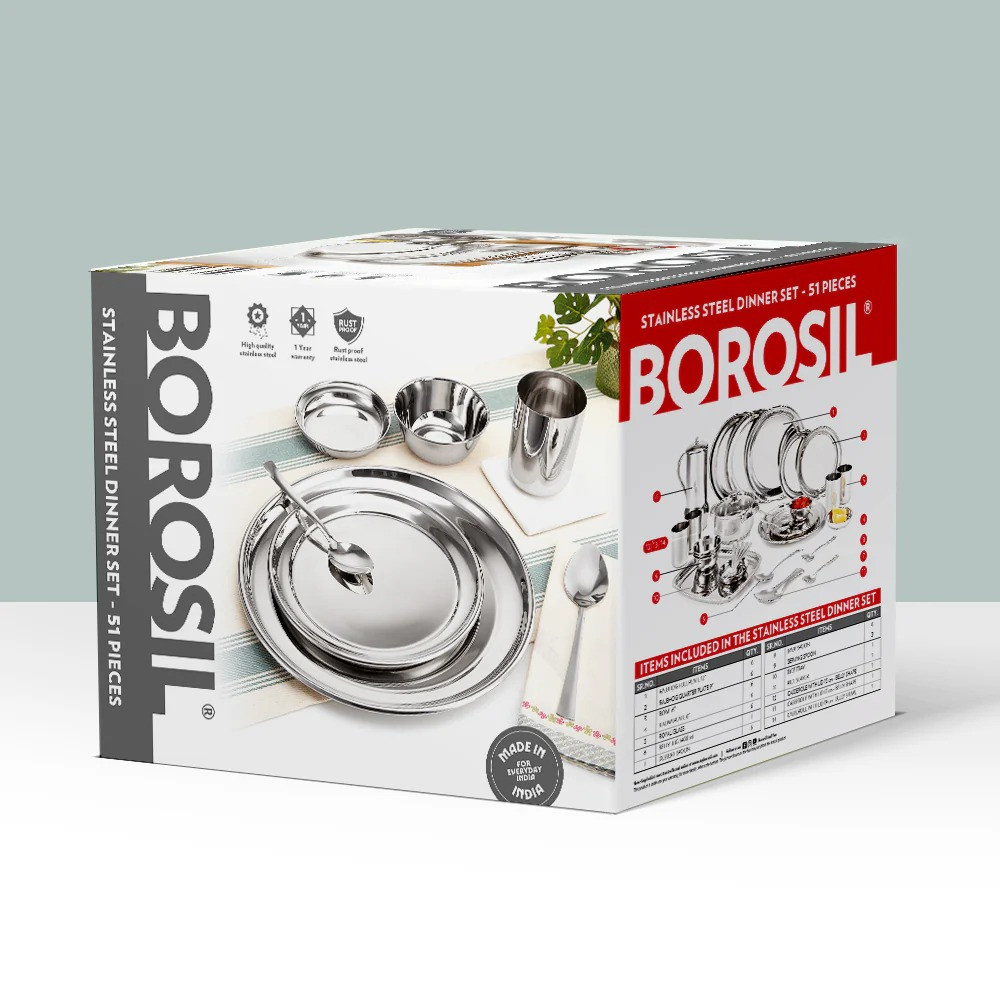Borosil 51-piece Stainless Steel Dinner Set